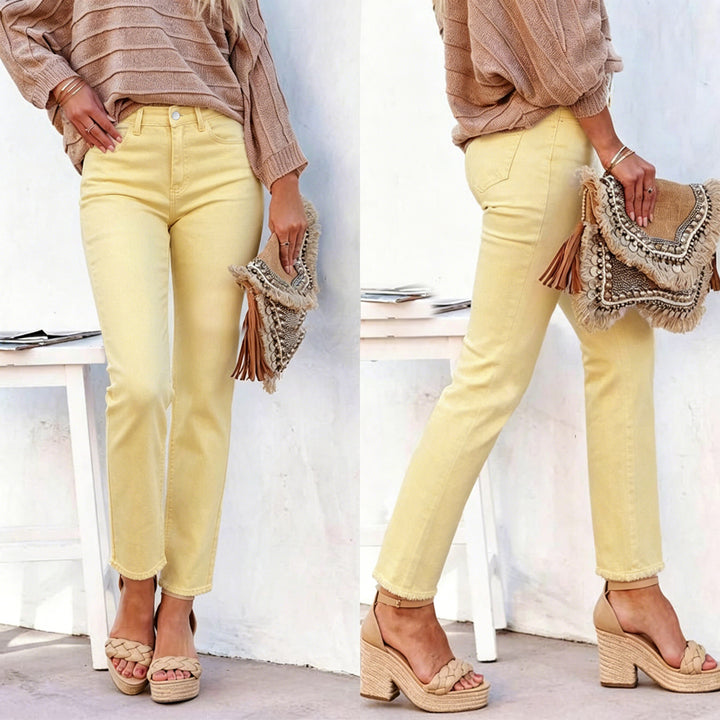 Cropped frayed denim cigarette pants