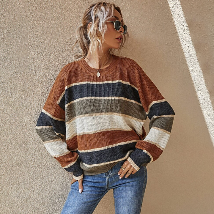Women Loose Striped Knit Sweater Top