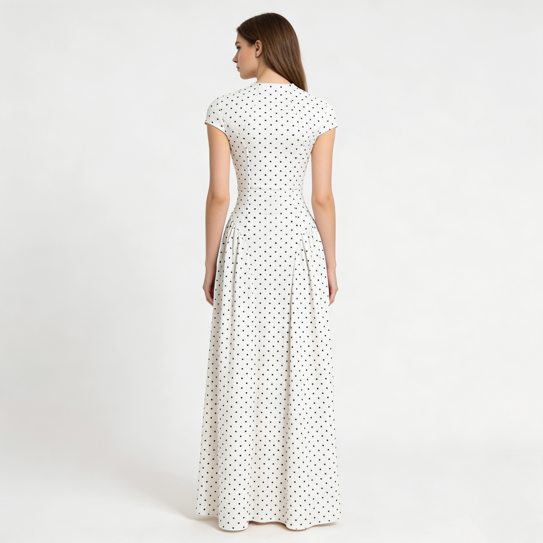 White Polka Dot Cap Sleeve Fit-and-Flare Midi Dress