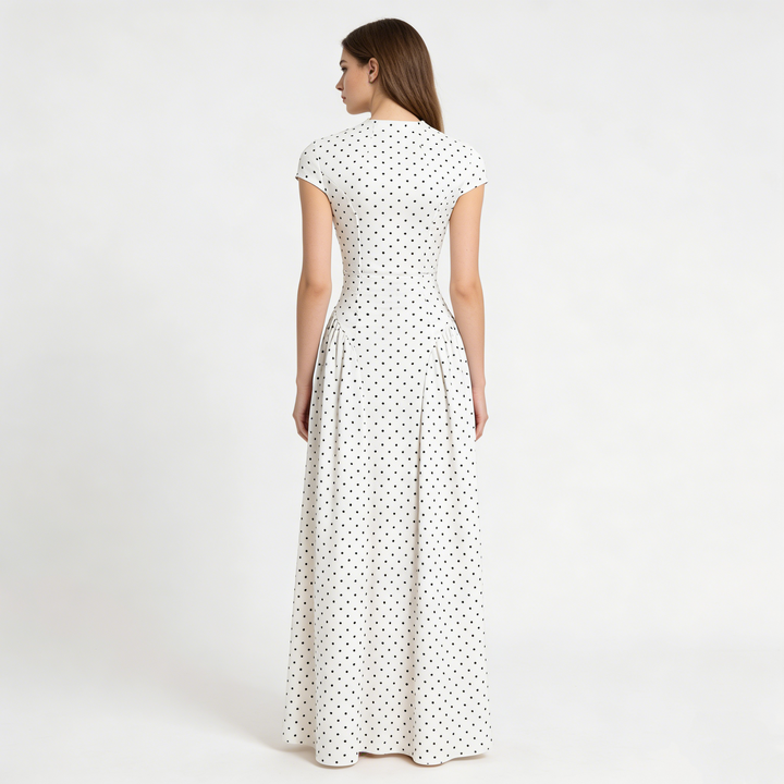White Polka Dot Cap Sleeve Fit-and-Flare Midi Dress