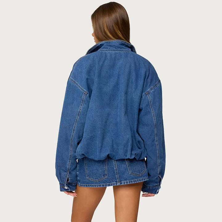 Minimalist stand-collar denim jacket