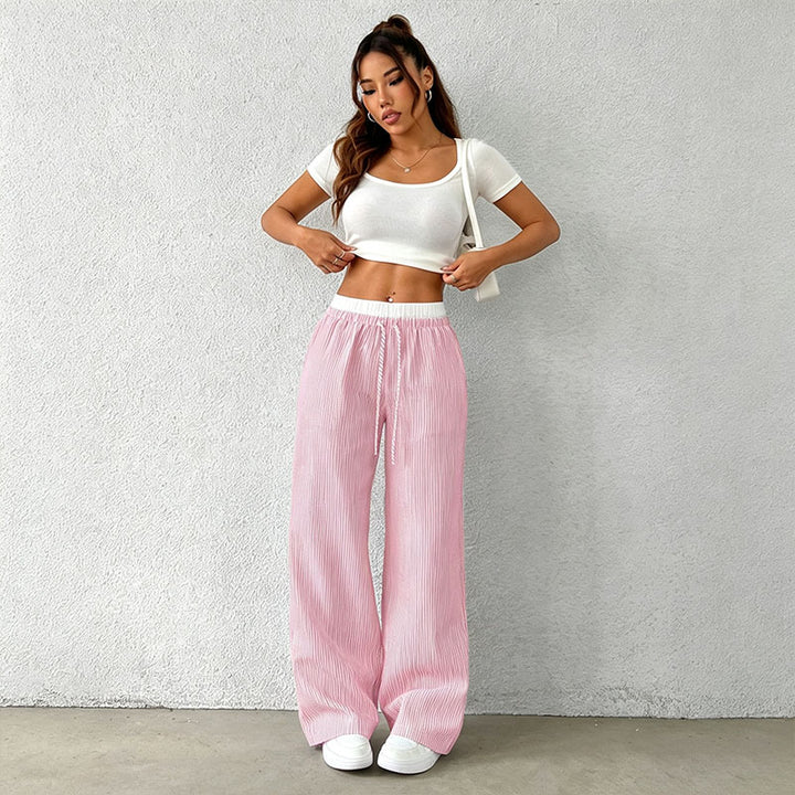 Striped straight-leg trousers with a double waistband