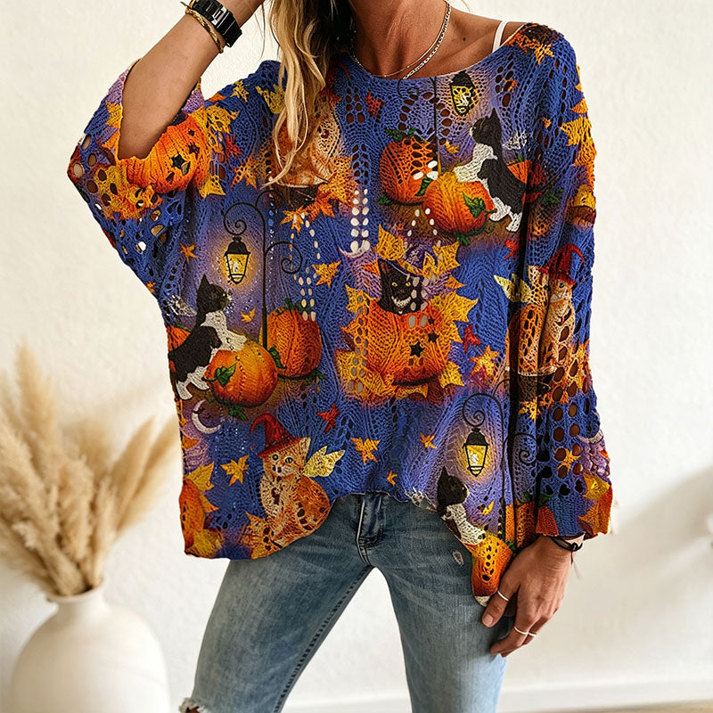 Halloween Cut-Out Long-Sleeve Top
