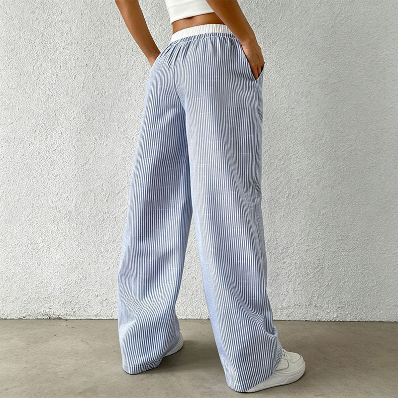 Striped straight-leg trousers with a double waistband