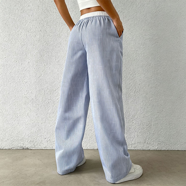 Striped straight-leg trousers with a double waistband