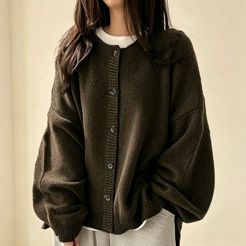 Solid-color casual knit cardigan
