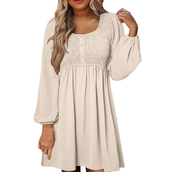 Pleated A-line long-sleeve dress