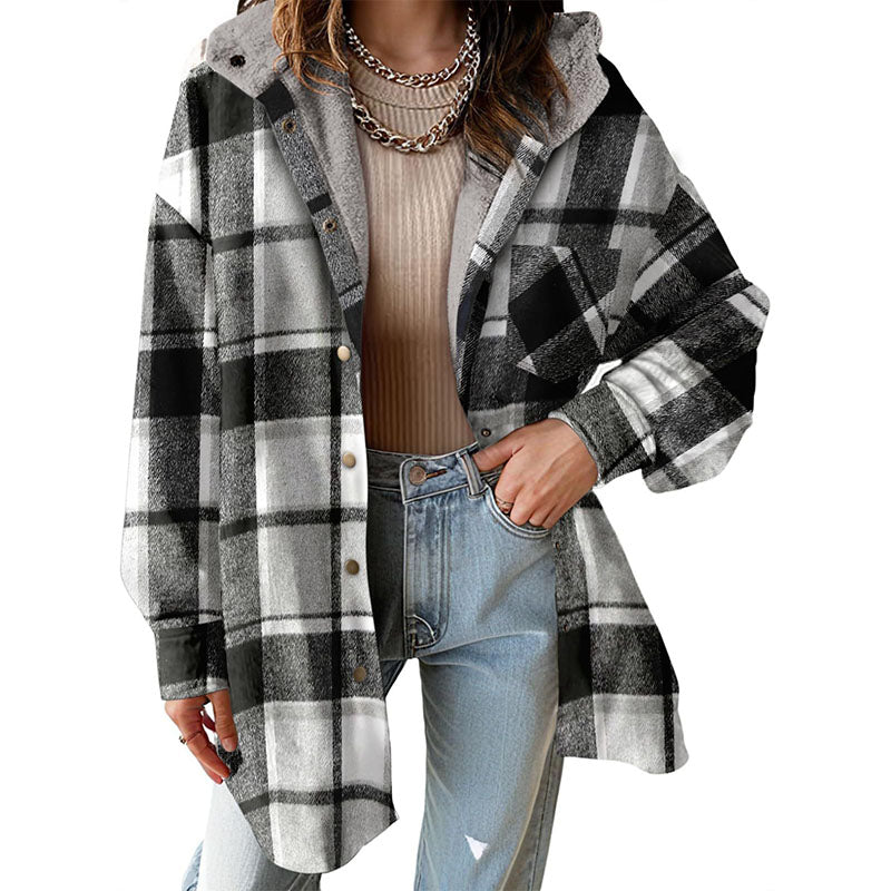 Fleece-lined plaid warm jacket