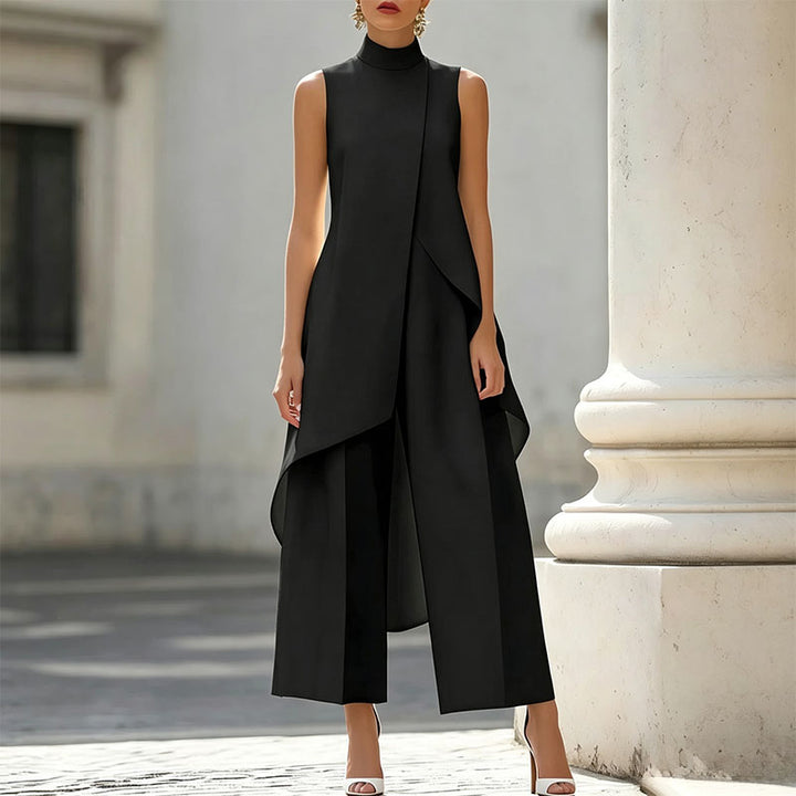 Sleeveless high-neck top and wide-leg trousers set