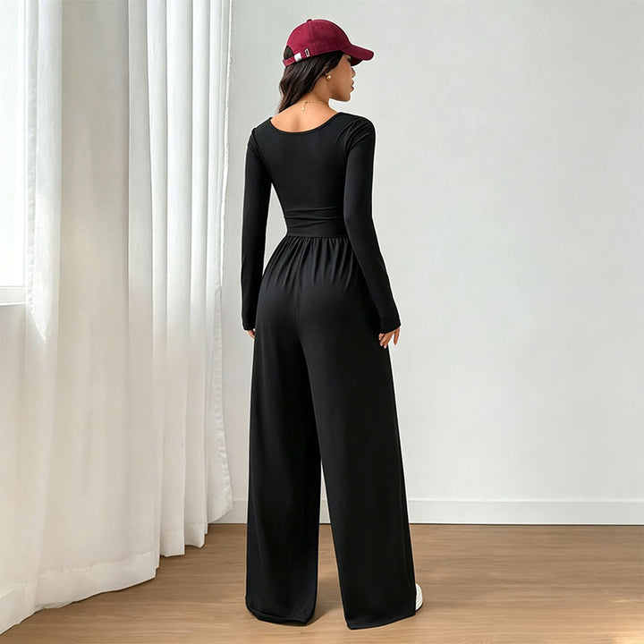 Long-sleeve square-neck jumpsuit