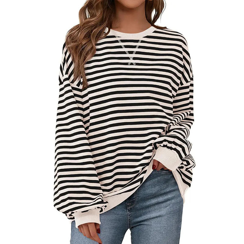Striped crew-neck long-sleeve sweatshirt