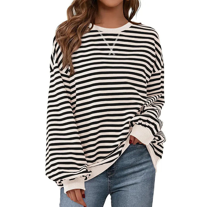 Striped crew-neck long-sleeve sweatshirt