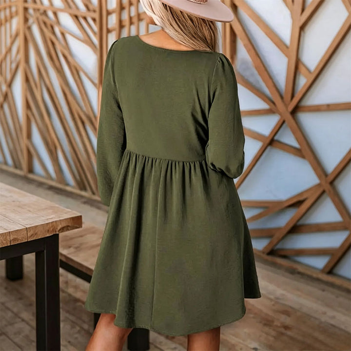 Pleated A-line long-sleeve dress