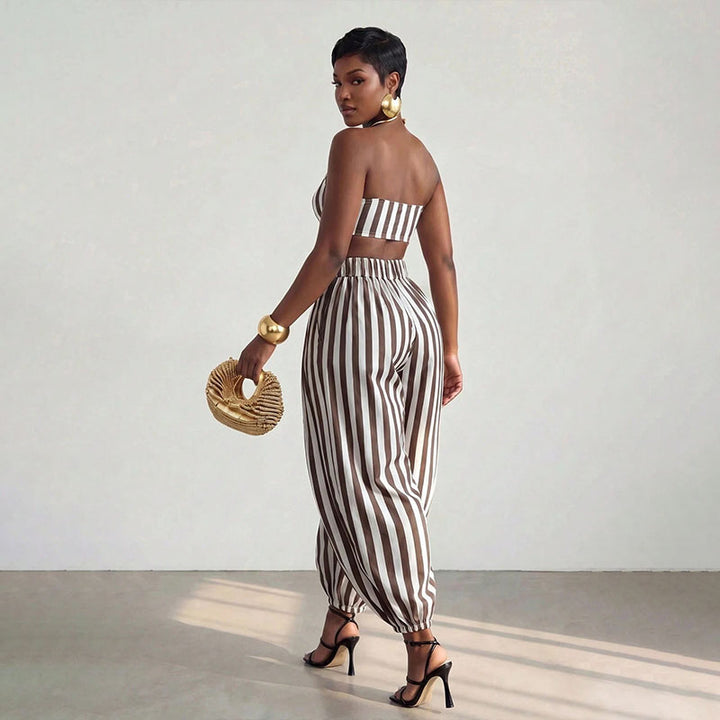 Striped strapless top and harem pants set