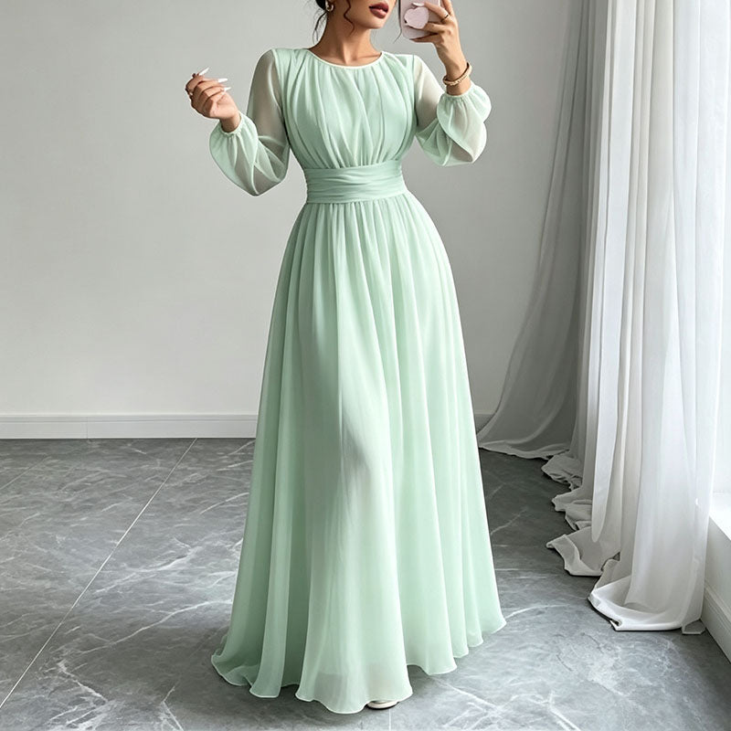 Long Sleeve Ruched Drawstring A-Line Dress