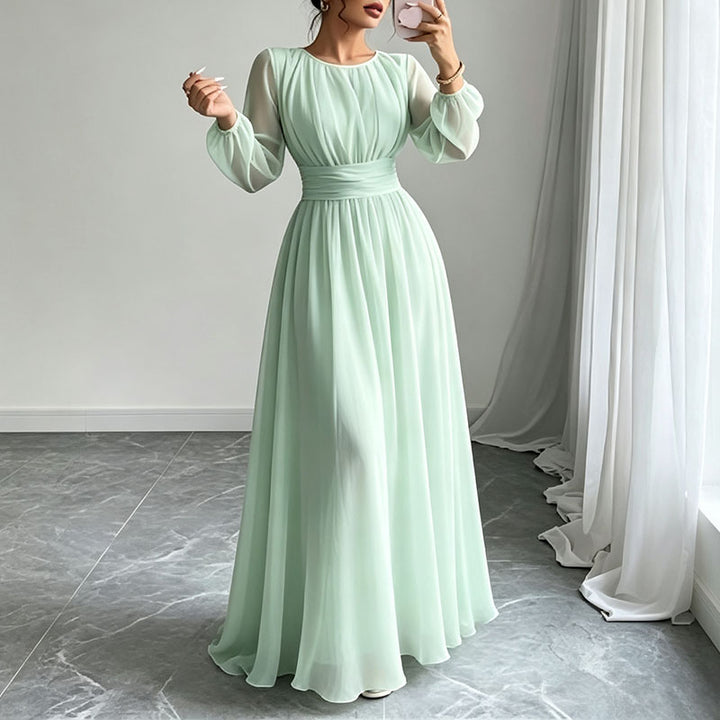 Long Sleeve Ruched Drawstring A-Line Dress