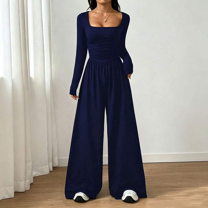 Long-sleeve square-neck jumpsuit