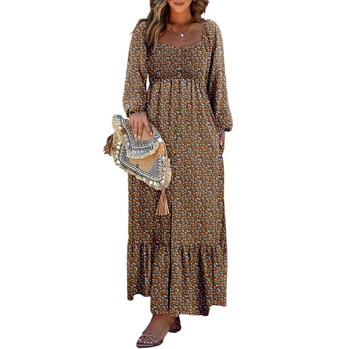 Floral Square Neck Long Sleeve Dress