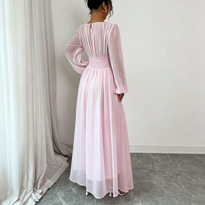 Long Sleeve Ruched Drawstring A-Line Dress