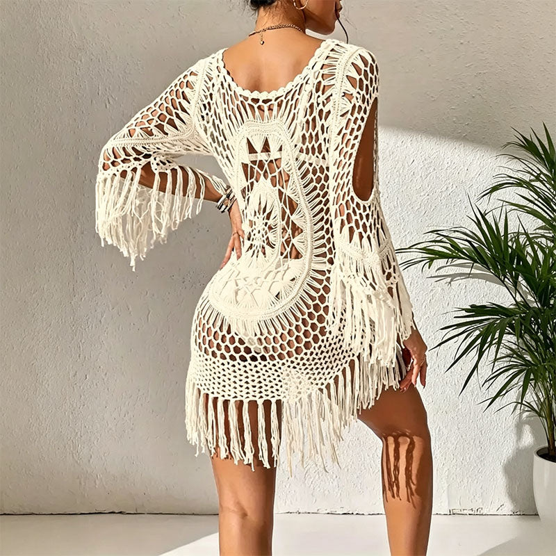 Hand-crocheted tassel beach skirt