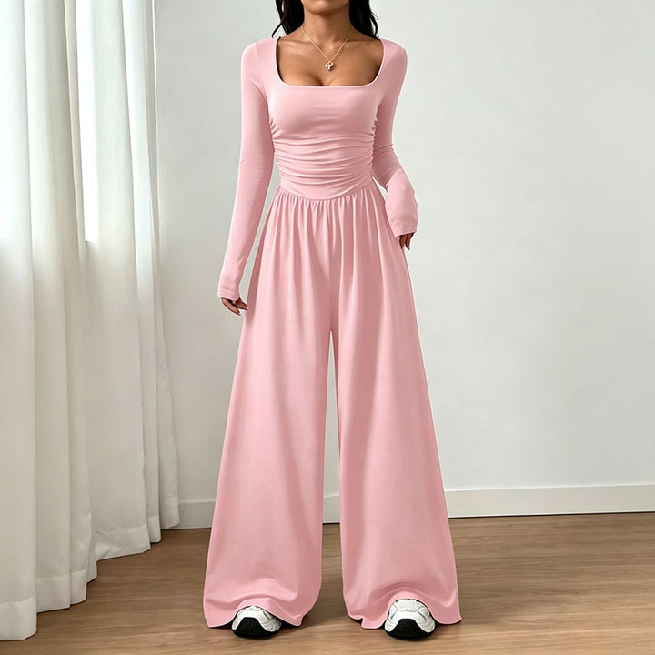 Long-sleeve square-neck jumpsuit