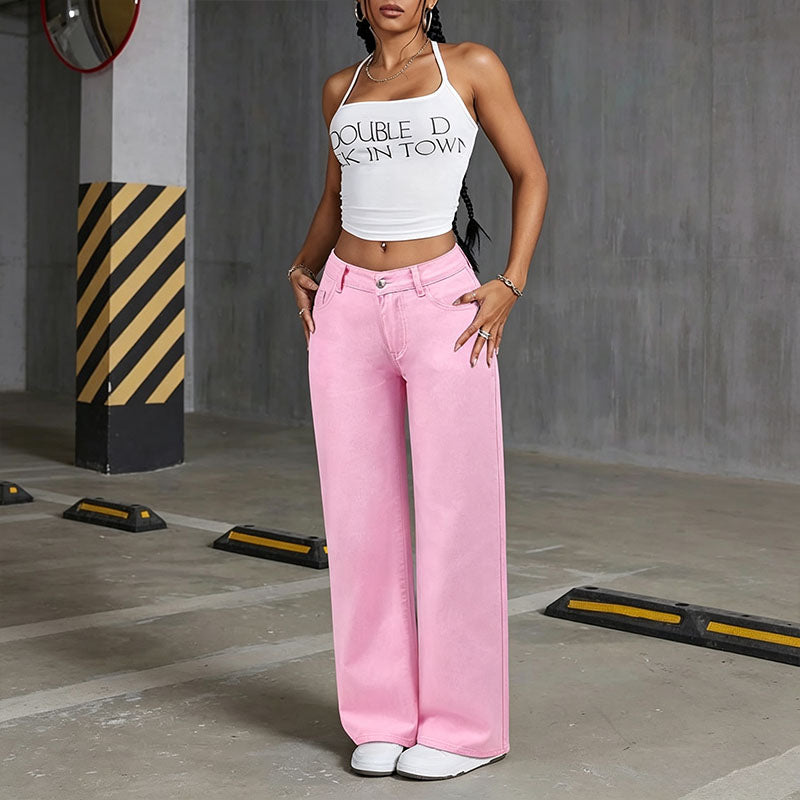 Bow Embroidery Straight Leg Pants