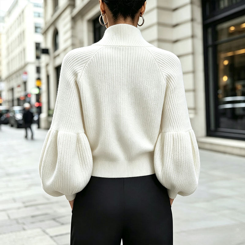 Cropped Zip-Up Knit Cardigan