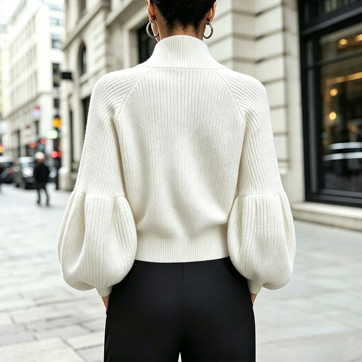 Cropped Zip-Up Knit Cardigan