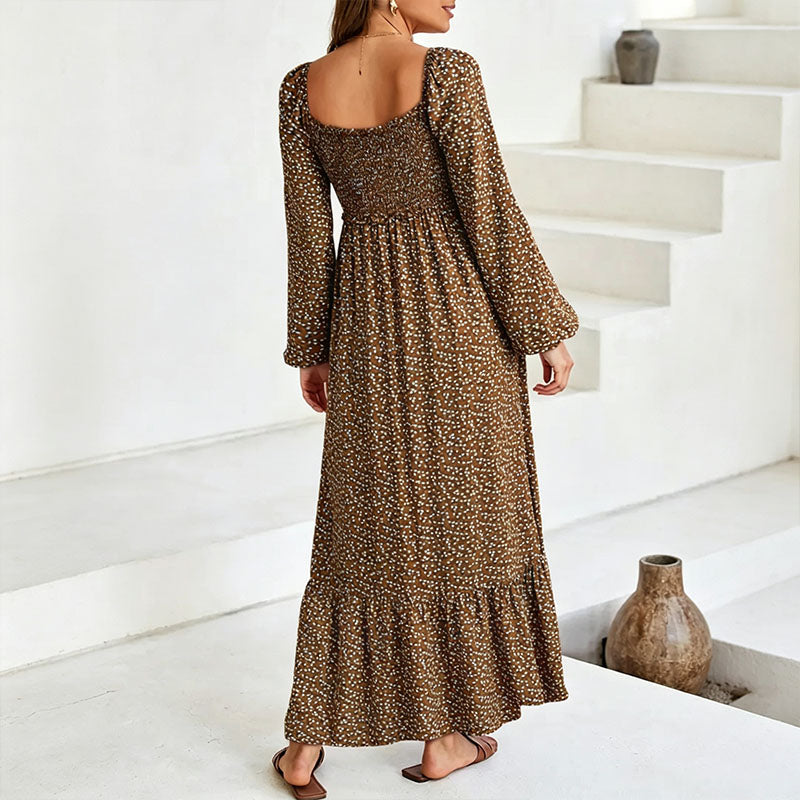 Floral Square Neck Long Sleeve Dress