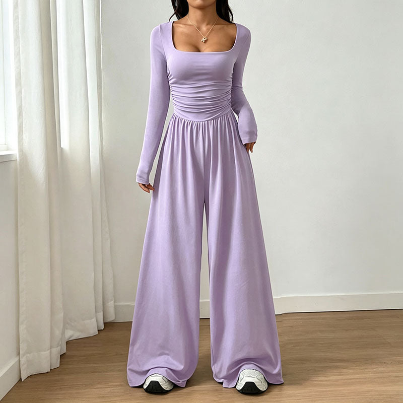 Long-sleeve square-neck jumpsuit