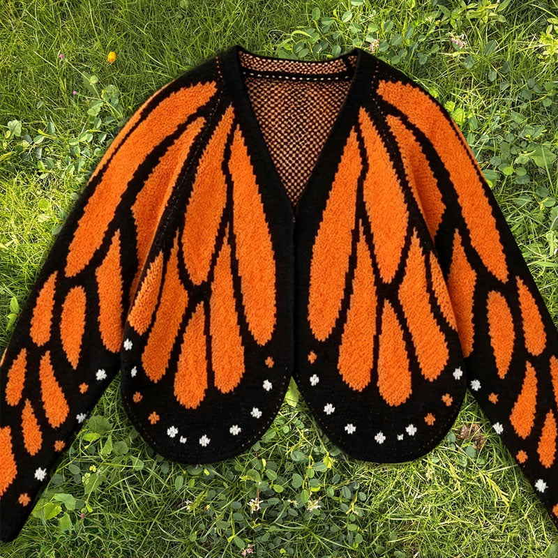 Butterfly-pattern knitted cardigan