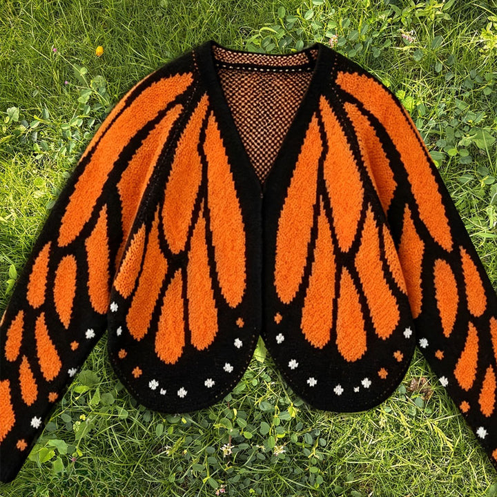 Butterfly-pattern knitted cardigan