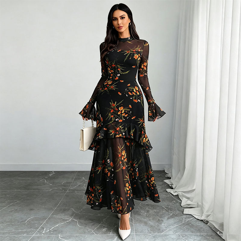 Floral Ruffle Sleeve Dress
