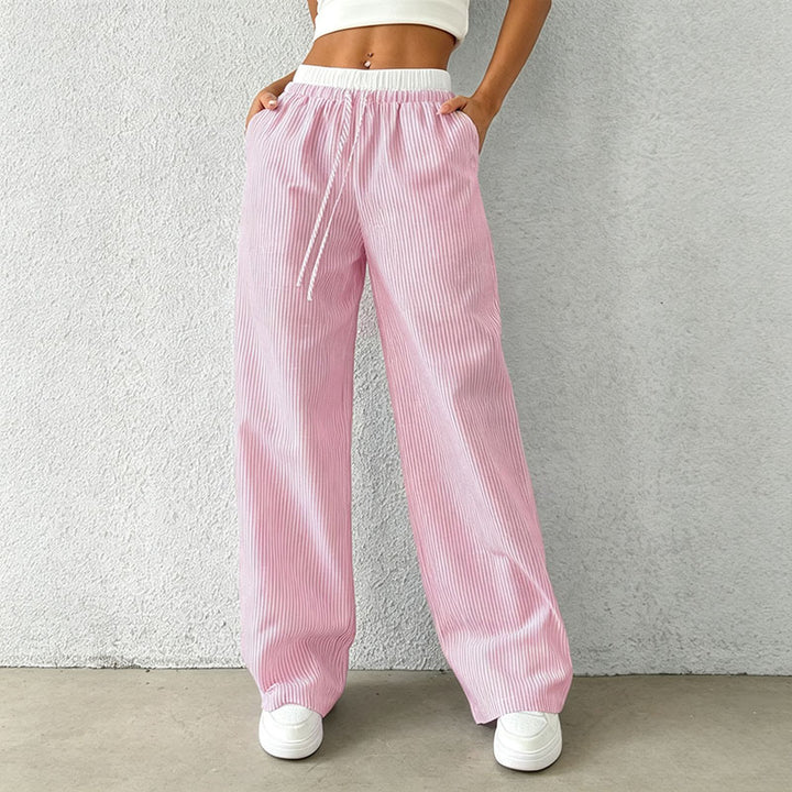 Striped straight-leg trousers with a double waistband