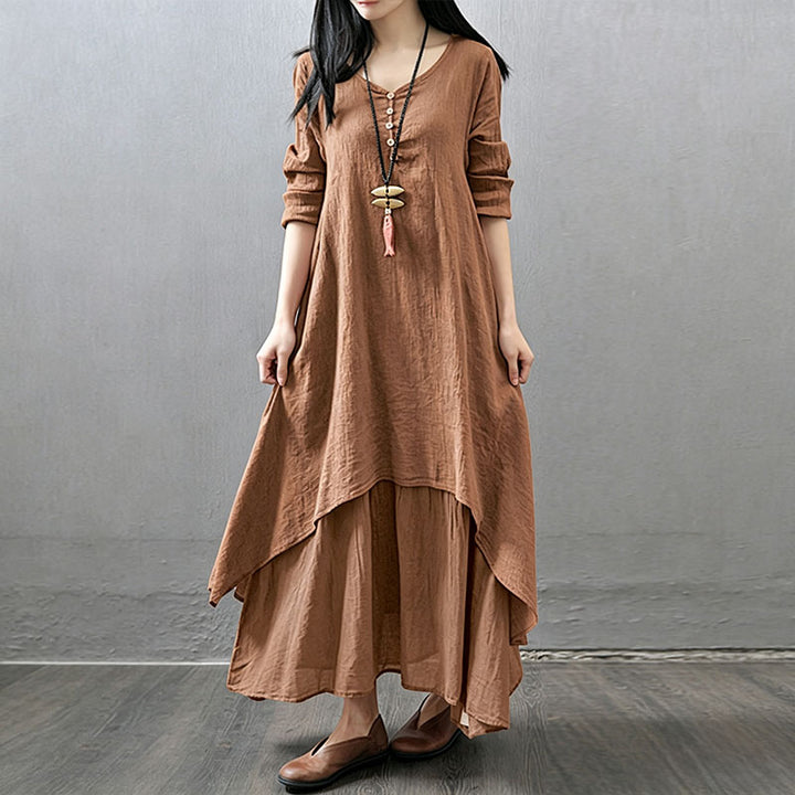Asymmetrical long-sleeve dress