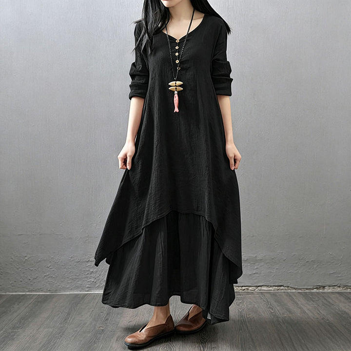 Asymmetrical long-sleeve dress