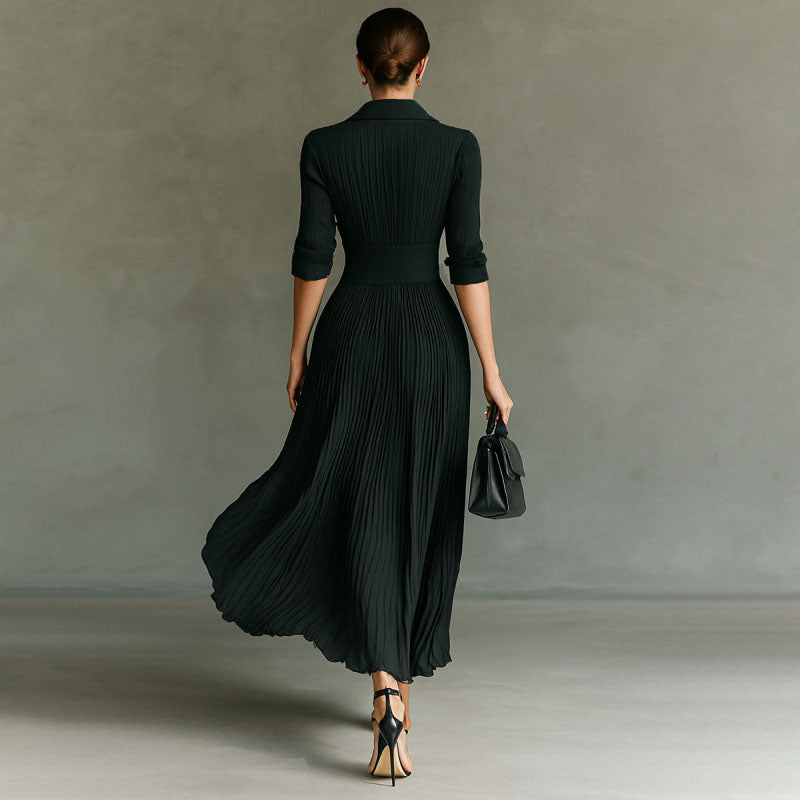 A-line pleated long-sleeve dress