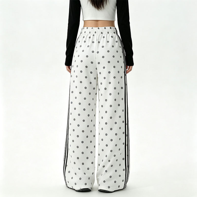 Polka-dot wide-leg athletic pants