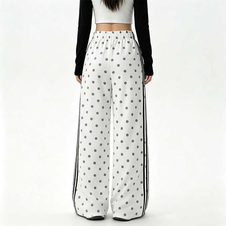 Polka-dot wide-leg athletic pants