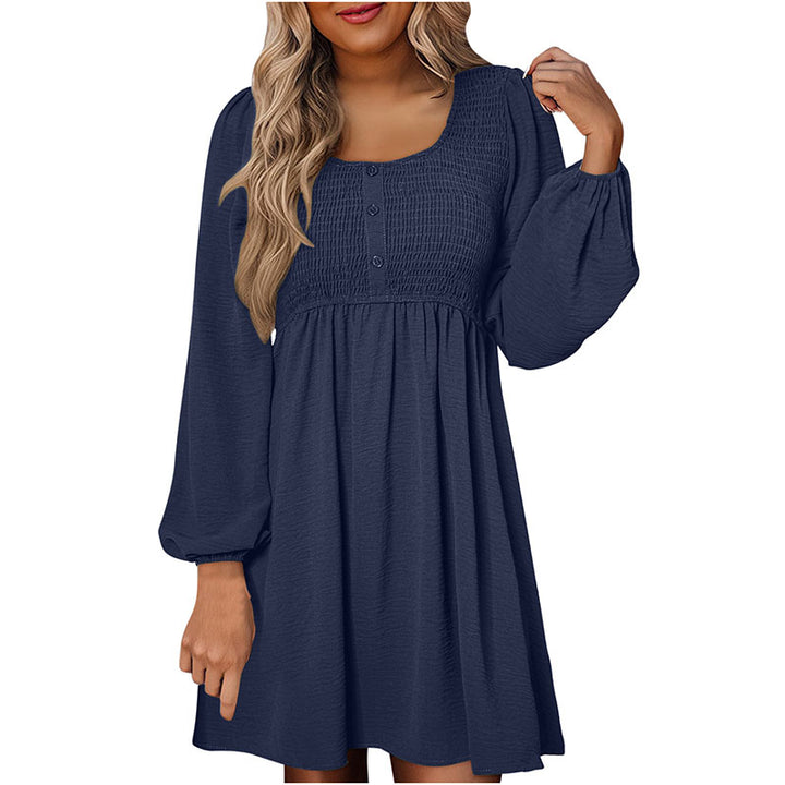 Pleated A-line long-sleeve dress