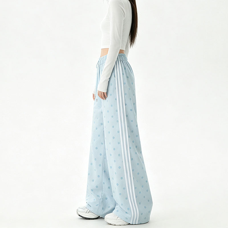 Polka-dot wide-leg athletic pants