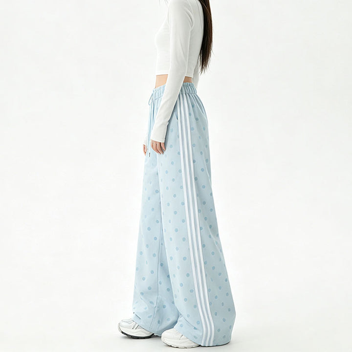 Polka-dot wide-leg athletic pants