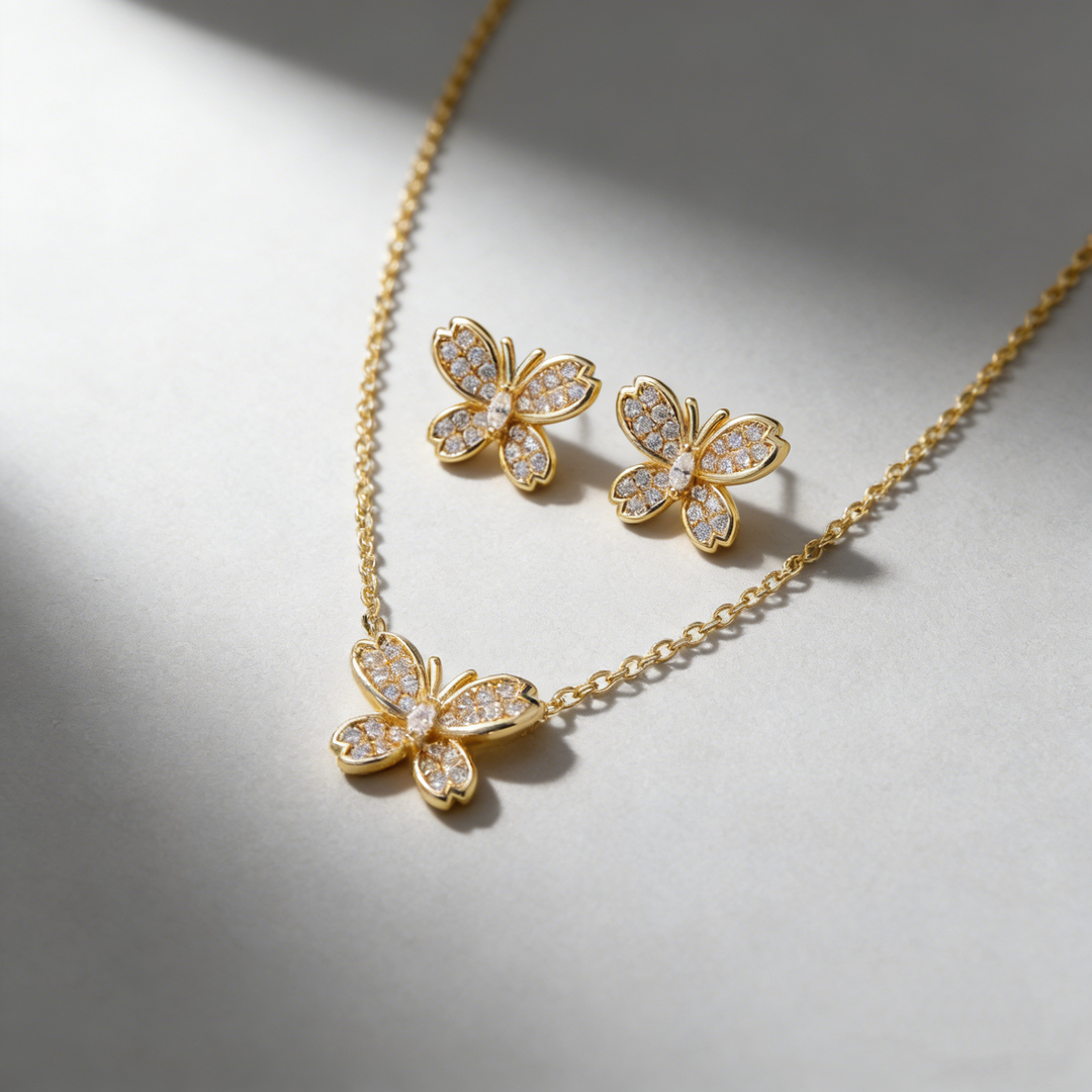 Exquisite Gold Necklace &amp;amp; Earring Set Sparkle—Effortlessly Yours.