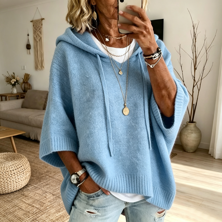 Drop Shoulder Hooded Knit Pullover