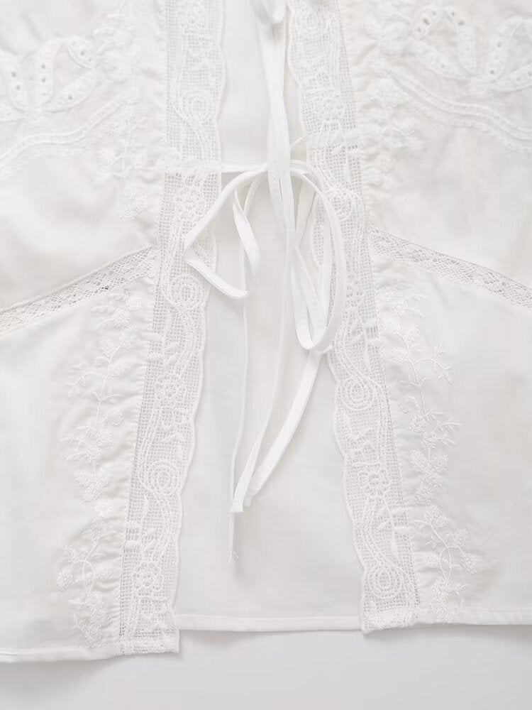 Lace Trim Tie-Front Cropped Vest | Romantic detail. Effortless layering.