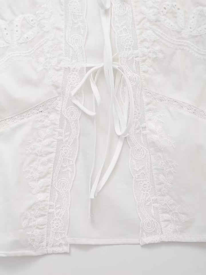 Lace Trim Tie-Front Cropped Vest | Romantic detail. Effortless layering.