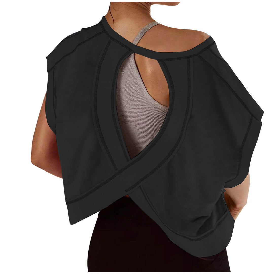 Open-Back Cropped Athletic Tee, Breathable Twist-Back Workout Top