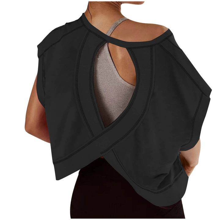 Open-Back Cropped Athletic Tee, Breathable Twist-Back Workout Top