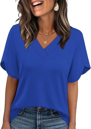 V-Neck Dolman Sleeve Casual T-Shirt, Loose Fit Solid Color Blouse