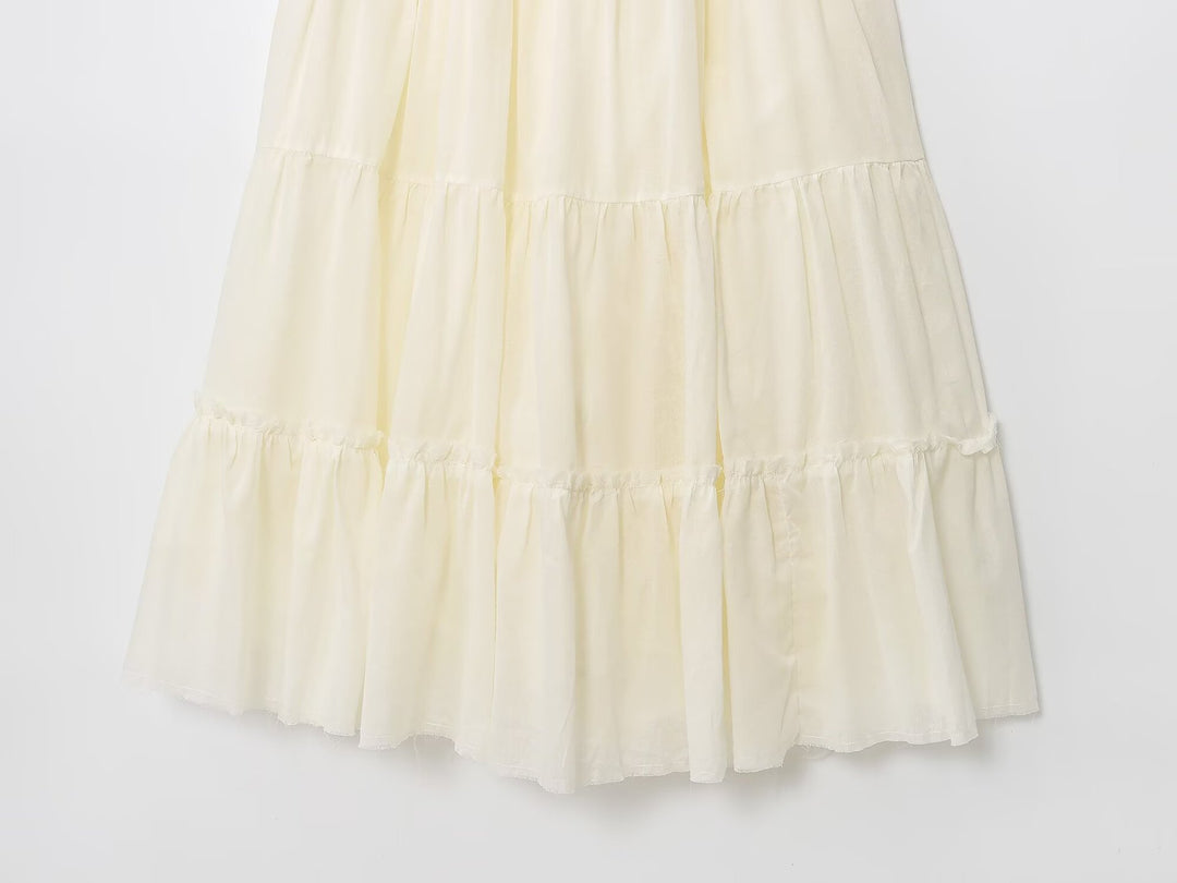 Ruffled Square Neck Tiered Midi Dress.Soft romance. Effortless flow.